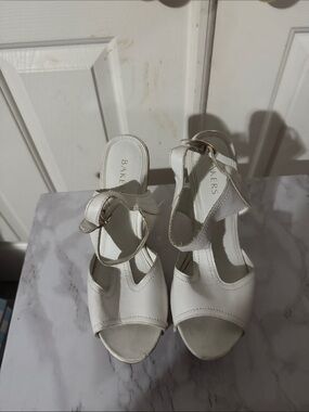Bakers White Leather Peep-Toe Ankle-Strap Heels